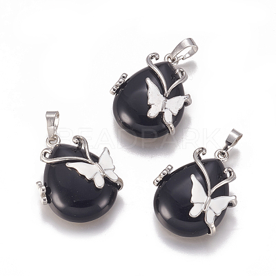 Natural Black Obsidian Pendants X-G-K296-B01-1