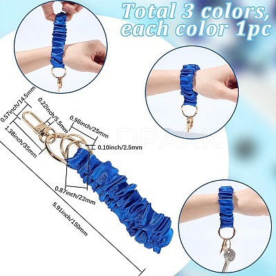 3Pcs 3 Colors Satin Cloth Bracelet Wristlet/Hair Tie Keychain KEYC-SC0001-31B-1