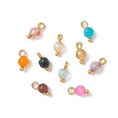 Natural Agate(Dyed & Heated) Faceted Round Charms PALLOY-JF04286-01-1