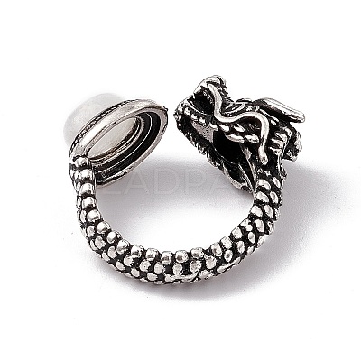 Dragon Head Natural Rainbow Moonstone Cuff Rings RJEW-G273-03AS-08-1