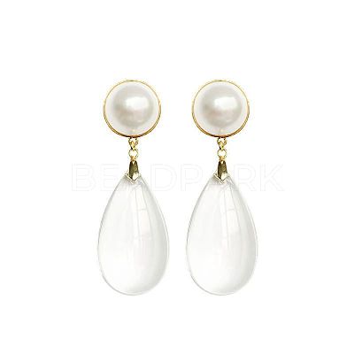 Brass & Imitation Pearl Round Stud Earrings WG00083-01-1