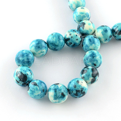 Dyed Natural Ocean White Jade Round Bead Strands G-R295-8mm-04-1