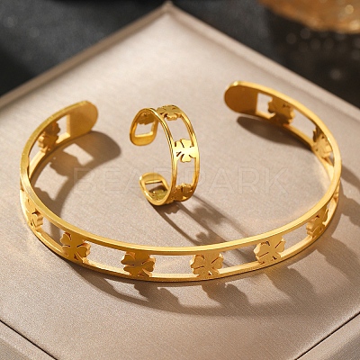 304 Stainless Steel Cuff Bangle & Cuff Rings Sets SJEW-Z003-01G-1