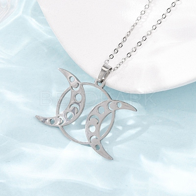 304 Stainless Steel Triple Moon Pendant Cable Chain Necklaces for Men Women NJEW-K308-01D-P-1