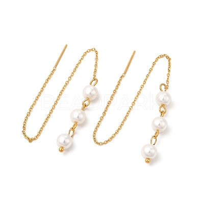 Glass Pearl Beaded Ear Thread EJEW-P219-13G-1