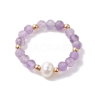 3Pcs Natural Lapis Lazuli/Garnet/Amethyst with Plastic Pearl with Glass Braided Beaded Finger Rings RJEW-JR00671-1
