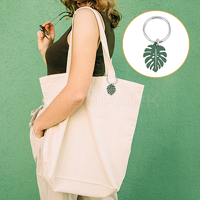 4 Sets Monstera Leaf Alloy Pendant Keychain KEYC-FH0001-40-1