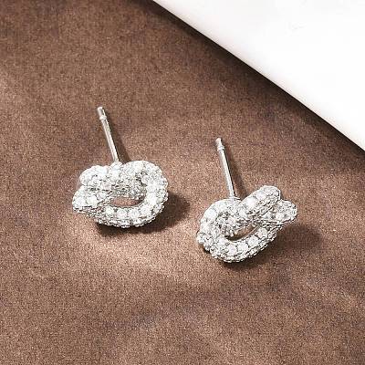 knot Brass Micro Pave Cubic Zirconia Stud Earrings EJEW-C174-01P-06-1