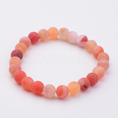 Natural Weathered Agate Stretch Beads Bracelets X-BJEW-JB02513-01-1