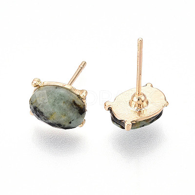 Natural African Turquoise(Jasper) Stud Earrings EJEW-N057-01D-1