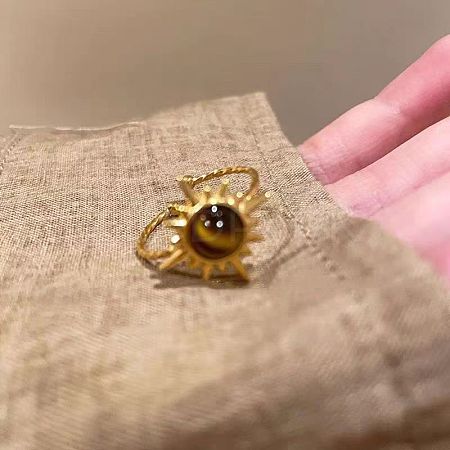 Zinc Alloy with Natural Tiger Eye Finger Rings FS-WG365DD-01-1
