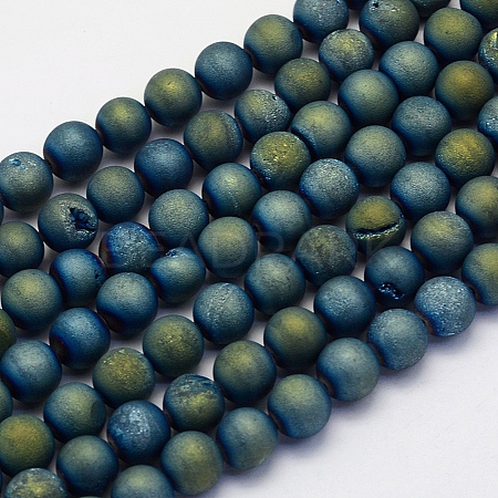 Electroplate Natural Druzy Agate Beads Strands X-G-G708-8mm-10-1