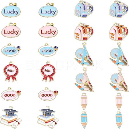 CHGCRAFT 24Pcs 12 Style School Supplies Theme Alloy Enamel Pendants ENAM-CA0001-38-1