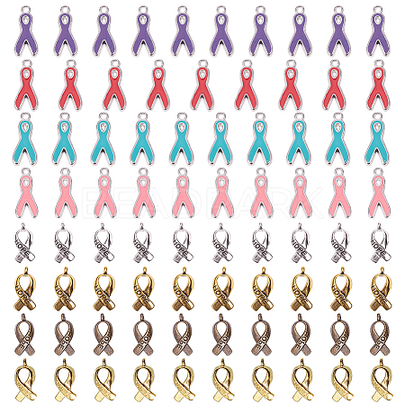 SUNNYCLUE Breast Cancer Awareness Ribbon Carved Word Hope Tibetan Style Pendants and Alloy Enamel Pendants TIBEP-SC0001-17-1