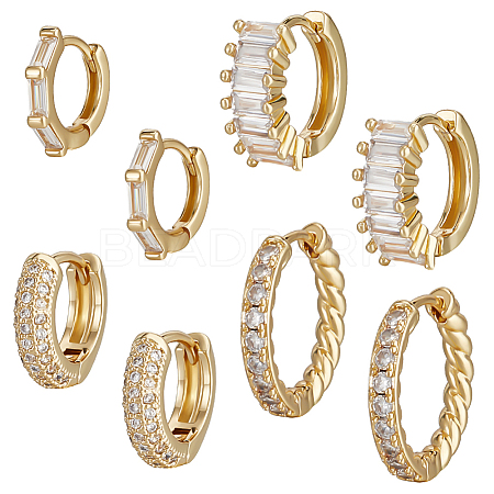 Beebeecraft 4 Pairs 4 Style Clear Cubic Zirconia Rectangle Hoop Earrings EJEW-BBC0001-19-1