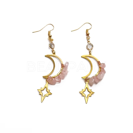 Natural Rose Quartz Dangle Earrings for Women PW-WG0B472-01-1