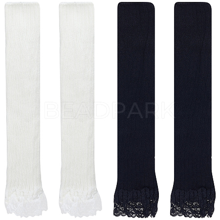 2 Pairs 2 Colors Acrylic Fibers Long Mesh Lace Gloves AJEW-CN0006-66-1