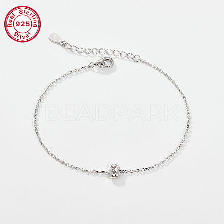 Rhodium Plated 925 Sterling Silver Letter Cubic Zirconia Link Bracelets GI2156-02-1