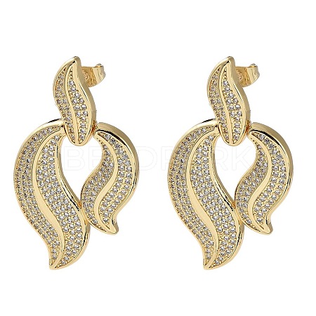 Rack Plating Brass Micro Pave Cubic Zirconia Dangle Stud Earrings EJEW-M230-03G-1