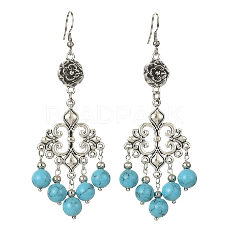 Synthetic Turquoise Beaded Drop Earrings EJEW-JE05385-02-1