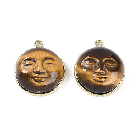 Natural Tiger Eye Smiling Face Pendants G-K372-02G-1