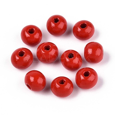 Spray Painted Round Natural Schima Wood Beads WOOD-A018-8mm-07-1