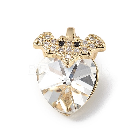 Real 18K Gold Plated Rack Plating Brass Micro Pave Clear Cubic Zirconia Pendants KK-C015-10G-03-1