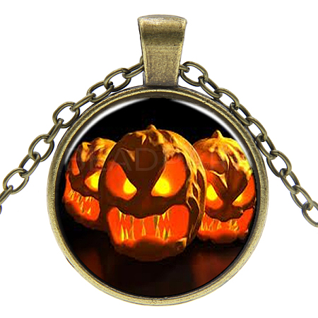 Halloween Theme Glass Pendant Necklaces NJEW-J057-B923-AB-1