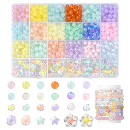 516Pcs 21 Style Acrylic Round Beads DIY-YW0008-09-1