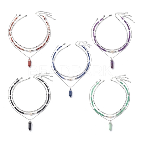 3Pcs 3 Style Natural Gemstone & Pearl & Synthetic Hematite Beaded Necklaces Set NJEW-JN04028-1
