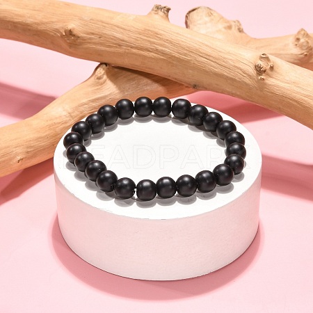 Synthetic Black Stone Beaded Stretch Bracelets B072-3-1