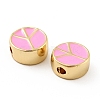 Flat Round with Peace Sign Brass Enamel Beads KK-G419-05G-03-3