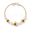 Handmade Porcelain & Natural Cultured Freshwater Pearl & Non-magnetic Synthetic Hematite Beaded Cuff Bangles for Women BJEW-JB14022-02-3