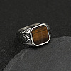 304 Stainless Steel with Natural Tiger Eye Finger Rings FS-WG06E27-16-1