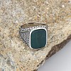 304 Stainless Steel with Natural Green Onyx Agate Finger Rings FS-WG67565-15-1
