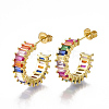 Brass Micro Pave Cubic Zirconia(Random Mixed Color) Stud Earrings EJEW-S201-77-1