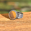 304 Stainless Steel with Natural Tiger Eye Finger Rings for Men FS-WGE1297-03-4