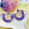 Bohemian Style Fan Alloy Raffia Dangle Stud Earrings FS-WGD68B3-07-1
