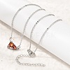 Brass Pave Cubic Zirconia Rectangle and Heart Pendant Cable Chain Necklaces KK-CBAB173-04P-06-1