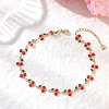 304 Stainless Steel Enamel Red Cherry Link Anklets for Women AJEW-AN00773-1