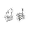 Valentine's Day Heart & Leaf Clear Cubic Zirconia Dangle Hoop Earrings EJEW-G327-06P-2