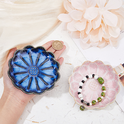 2Pcs 2 Colors Flambed Glazed Lotus Jewelry Plate for Rings Bracelets Necklaces AJEW-DC0001-38-1