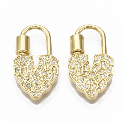 Brass Micro Pave Clear Cubic Zirconia Screw Carabiner Lock Charm ZIRC-T014-009-NF-1