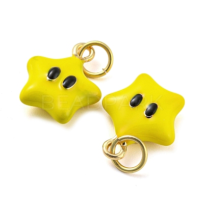 Star Rack Plating Brass Enamel Charms X-KK-Q804-07G-1