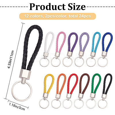 24Pcs 12 Colors Imitation Leather Keychain KEYC-CP0001-01-1