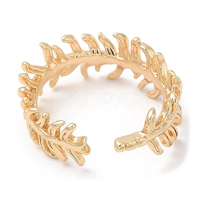 Leaf Brass Finger Cuff Rings KK-C028-31G-1