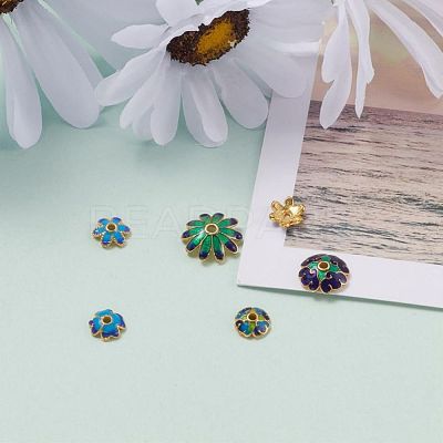 Mixed Brass Enamel Bead Caps KK-L124-09G-RS-1
