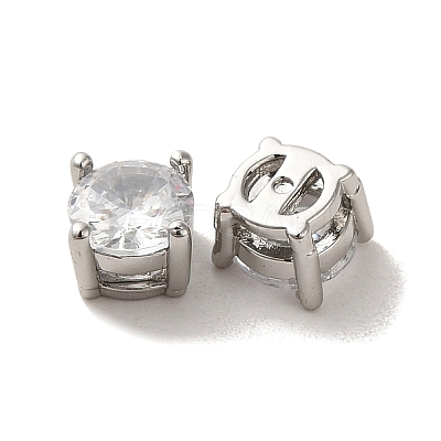 Brass with Single Clear Cubic Zirconia Beads KK-H461-09A-P-1