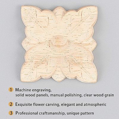 Natural Solid Wood Carved Onlay Applique Craft WOOD-FH0001-35-1