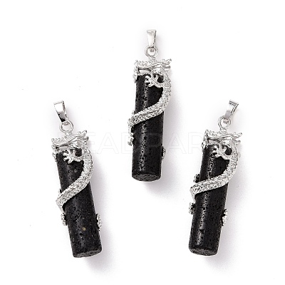 Tube Natural Lava Rock Pendants G-L455-H20-1